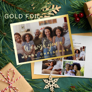 Carte De Vœux En Aluminium Script de calligraphie moderne 4 photo or de Noël