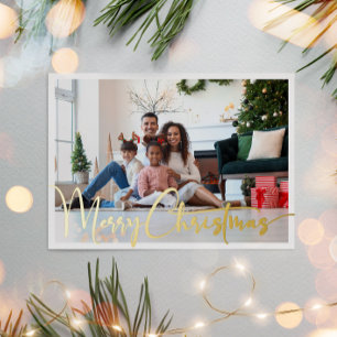 Carte De Vœux En Aluminium Script de fête photo complète Joyeux or de Noël
