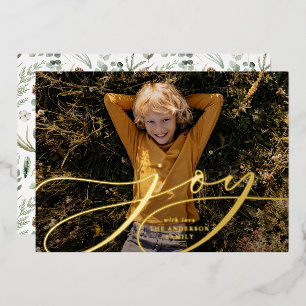 Carte De Vœux En Aluminium Script de joie botanique minimal moderne Noël