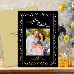 Carte De Vœux En Aluminium Script de message photo Bonne Année Or