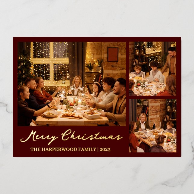 Carte De Vœux En Aluminium Script de rennes de Noël Famille Collage photo (Recto)