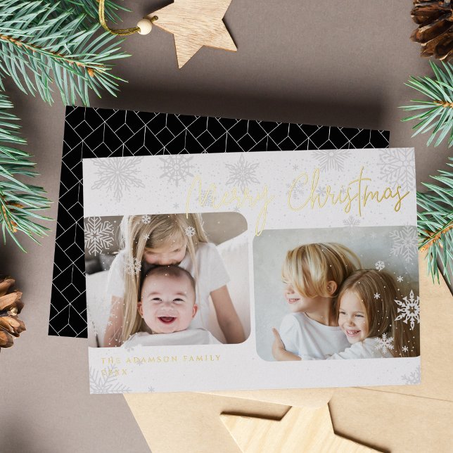 Carte De Vœux En Aluminium Script enneigé | 2 Photo Joyeux Noël (Créateur téléchargé)