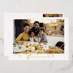 Carte De Vœux En Aluminium Script Gold   Gloire à Dieu Photo de Noël