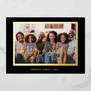 Carte De Vœux En Aluminium Script minimaliste 4 photo collage or Noël