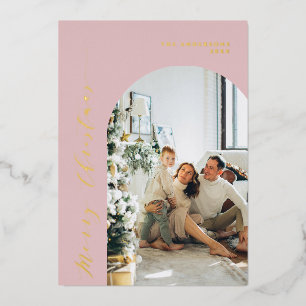 Carte De Vœux En Aluminium Script minimaliste Joyeux Noël Photo Rose Dusty