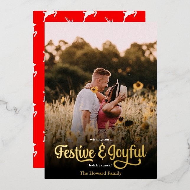 Carte De Vœux En Aluminium Script moderne Festif et Joyful Red Polka Dot (Recto/Verso)