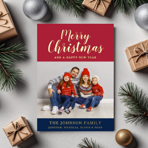 Carte De Vœux En Aluminium Script moderne Photo Christmas Gold