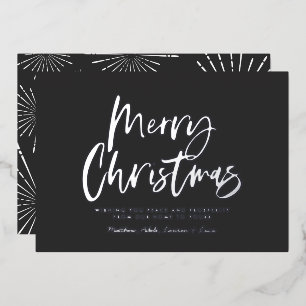 Carte De Vœux En Aluminium script noir et blanc joyeux Noël non photo