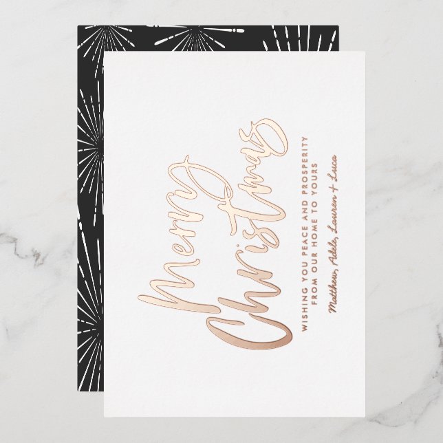 Carte De Vœux En Aluminium script noir et blanc joyeux Noël non photo (Recto/Verso)