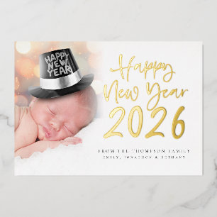Carte De Vœux En Aluminium Script Photo Bonne Année 2026 Calendrier Réel