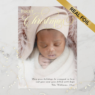 Carte De Vœux En Aluminium Script photo de Noël du bébé