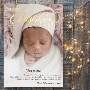 Carte De Vœux En Aluminium Script photo de Noël du premier bébé doux