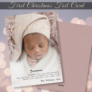 Carte De Vœux En Aluminium Script photo de Noël du premier bébé doux