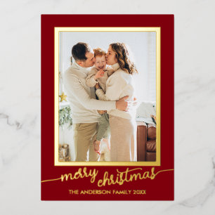 Carte De Vœux En Aluminium Script photo unique Minimaliste Joyeux Noël