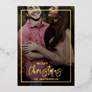 Carte De Vœux En Aluminium Script pour photos de Noël en famille Or