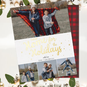 Carte De Vœux En Aluminium Script Red Plaid New Home for Holidays Photo