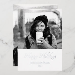Carte De Vœux En Aluminium Script tendance de Noël avec photo sur deux côtés