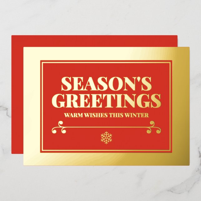 Carte De Vœux En Aluminium Season's Greetings Typography Foil Holiday Card (Recto/Verso)