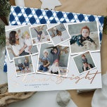 Carte De Vœux En Aluminium Shine Bright 7 Instant Photo Collage Hanoukka<br><div class="desc">Ce design de carte de vacances élégant et unique dispose de 7 collages photo instantanés et l'impression de papier d'accueil pressé dans les mots, 'Shine Bright' en écriture manuscrite calligraphie. Le nom de famille est situé près du fond. Le dos de la carte est rempli d'un motif "étoile de david"...</div>