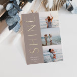 Carte De Vœux En Aluminium Shine On | Modern 3 Photo Collage Hanukkah<br><div class="desc">A chic and elegant Hanukkah card design featuring three photos aligned at the right in a vertical layout. "Shine" appears alongside your photo in modern gold foil type. Personalize with your family name and custom Hanukkah greeting beneath for the perfect finishing touch to these cool minimalist holiday photo cards.</div>