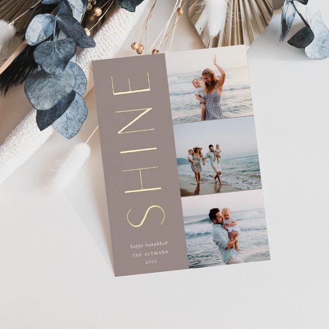 Carte De Vœux En Aluminium Shine On | Modern 3 Photo Collage Hanukkah (Créateur téléchargé)