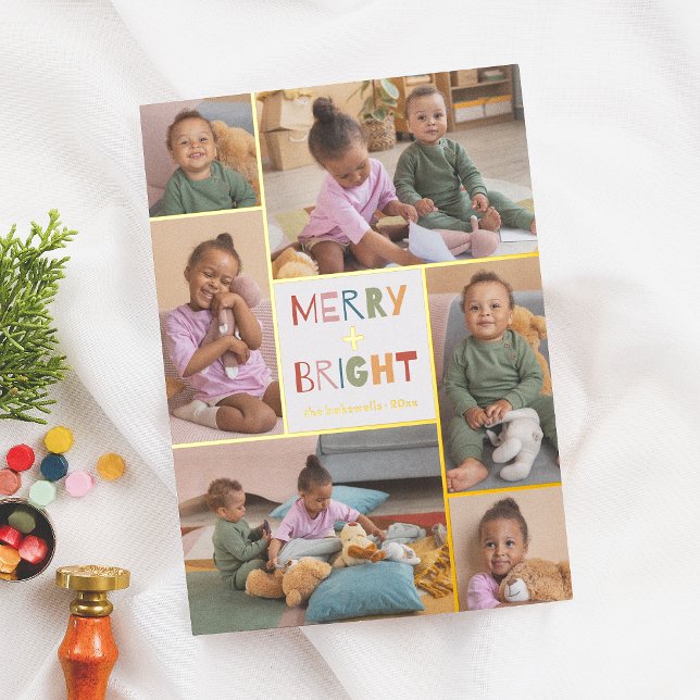 Carte De Vœux En Aluminium Shiny Merry & Bright 6 Photo Collage Noël (Créateur téléchargé)