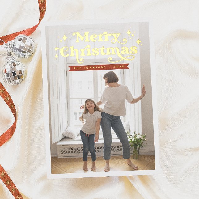 Carte De Vœux En Aluminium Shiny Retro Typographie Super Noël Photo (Créateur téléchargé)