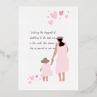 Carte De Vœux En Aluminium Silhouette de cœur rose de mère et fille