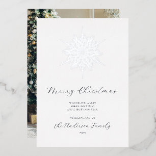 Carte De Vœux En Aluminium Silver Snowflake Joyeux Noël Photo de famille