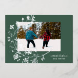 Carte De Vœux En Aluminium Silver Winter Natural Green Joyeux Noël Photo<br><div class="desc">Silver Winter Natural Green Joyeux Noël Photo Foil Carte de vacances *foin réel</div>