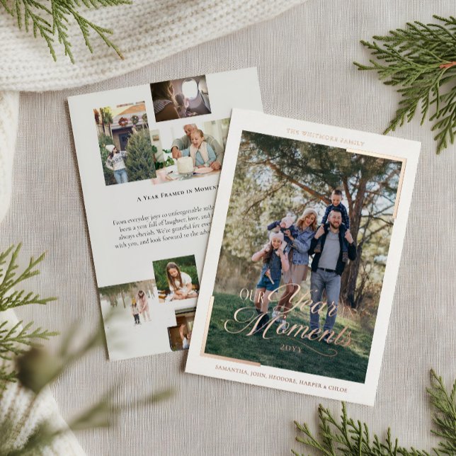 Carte De Vœux En Aluminium Simple année en moments Famille Photo Noël (Simple Year in Moments Family Photo Christmas Foil Holiday Card)