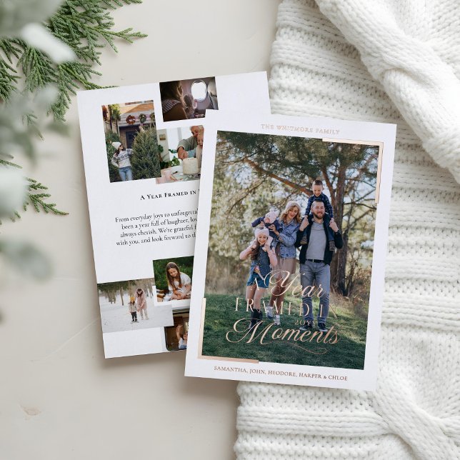 Carte De Vœux En Aluminium Simple année en moments Famille Photo Noël (Simple Year in Moments Family Photo Christmas Foil Holiday Card)
