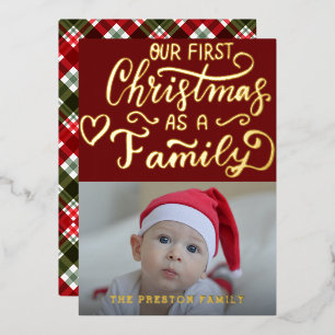 Carte De Vœux En Aluminium Simple bébé First Christmas Photo Collage Rouge