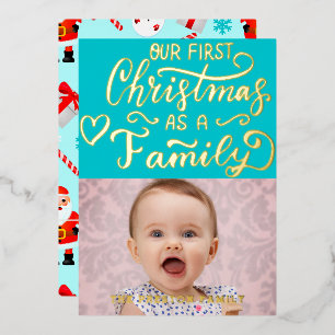 Carte De Vœux En Aluminium Simple bébé First Christmas Photo Collage Rouge