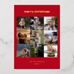 Carte De Vœux En Aluminium Simple Christmas Photo Collage moderne Red Gold<br><div class="desc">Profitez de cette carte de collage photo de Noël simple et élégante, avec un design moderne de papier peint rouge et or. Affichez neuf de vos photos de famille préférées sur le devant, plus une sur le dos pour une touche personnelle. L'aménagement minimaliste garde l'accent sur vos souvenirs qui vous...</div>