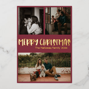 Carte De Vœux En Aluminium Simple classique Noël Rouge Trois Photo Or