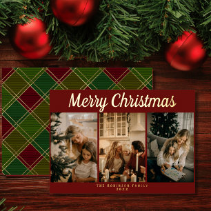 Carte De Vœux En Aluminium Simple Collage Trois Photos à Carreaux Joyeux Noël