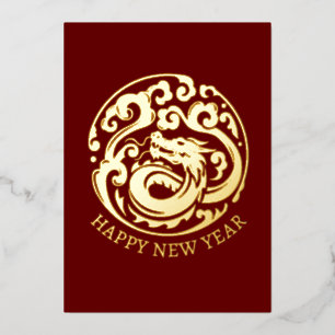 Carte De Vœux En Aluminium Simple Dragon d'or du Nouvel An lunaire