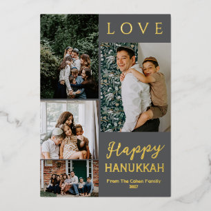 Carte De Vœux En Aluminium Simple Élégant 4 Photo Bleu Joyeux Hanukkah
