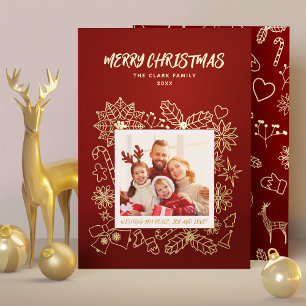 Carte De Vœux En Aluminium Simple élégante famille 1 cadre photo en rouge fon