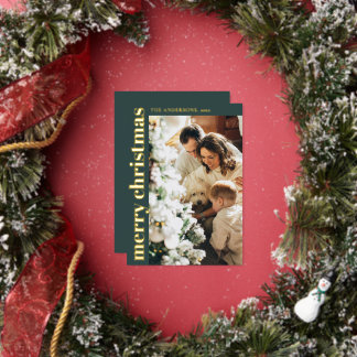 Carte De Vœux En Aluminium Simple Joyeux Noël Minimaliste Photo Verte