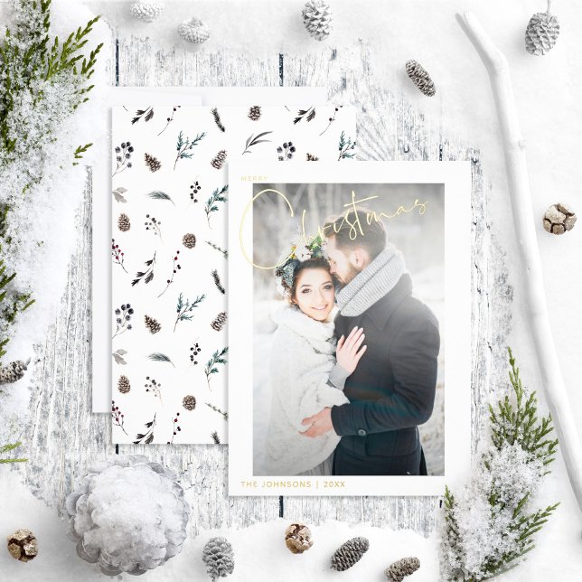 Carte De Vœux En Aluminium Simple Joyeux Noël Pinecone Mariage Photo (Créateur téléchargé)