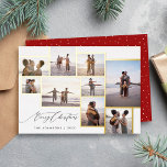 Carte De Vœux En Aluminium Simple Modern 9 Photo Collage Joyeux Noël<br><div class="desc">Brillant cette saison avec notre Foil 9-Photo Collage Christmas Card. La calligraphie chic "Joyeux Noël" et le cadre en feuille d'or apportent une touche d'opulence. Au verso,  un arrière - plan rouge festif avec des points blancs dessinés à la main.</div>