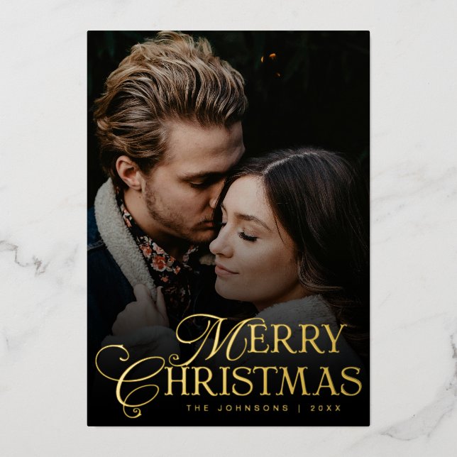 Carte De Vœux En Aluminium Simple Modern Typography 1 Photo Gold Christmas (Recto)
