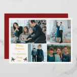 Carte De Vœux En Aluminium Simple moderne minimaliste Joyeux Noël 4 Photo<br><div class="desc">Simple design minimaliste "Joyeux Noël" "Famille" avec votre quatre photo collage et votre nom de famille et l'année en feuille d'or sur un arrière - plan blanc. L'arrière dispose d'un arrière - plan rouge de baies foncées modifiable. Conception composite par Holiday Hearts Designs (droits réservés) avec des photos d'espaces réservés...</div>