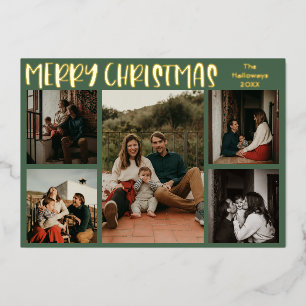 Carte De Vœux En Aluminium Simple Noël Vert Cinq Photo Or