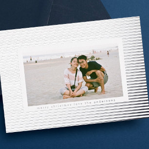 Carte De Vœux En Aluminium Simple Photo à rayures avec épingle pressée argent
