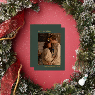 Carte De Vœux En Aluminium Simple Photo de Couple Minimaliste Vert Noël