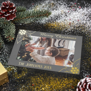 Carte De Vœux En Aluminium Simple Photo de Noël Élégant Gris Poinsettia