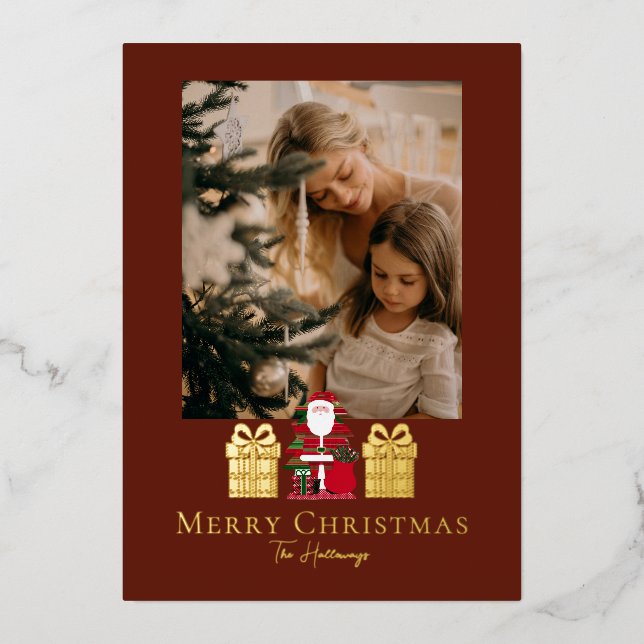 Carte De Vœux En Aluminium Simple Santa Gifts Foil Holiday Card (Recto)